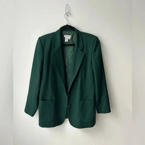 Vintage Talbots Blazer Jacket dark forest Green Wool  Vintage USA Women - Picture 1 of 10